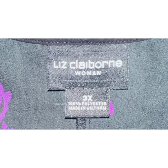 Liz Claiborne Woman 3X Black & Red Floral Blouse With 3/4 Ruffle Sleeves - Picture 3 of 4